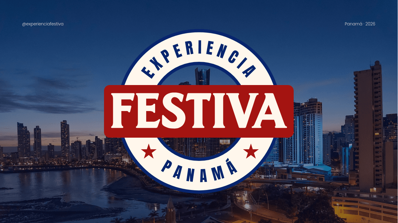 Sello de Experiencia Festiva sobre el skyline de Panamá
